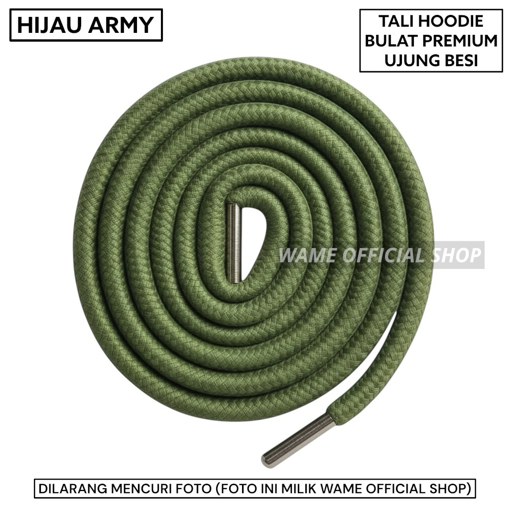 TALI HOODIE BULAT PREMIUM UJUNG BESI BISA UNTUK JAKET ZIPPER POLOS CELANA JOGGER WARNA HIJAU ARMY WA