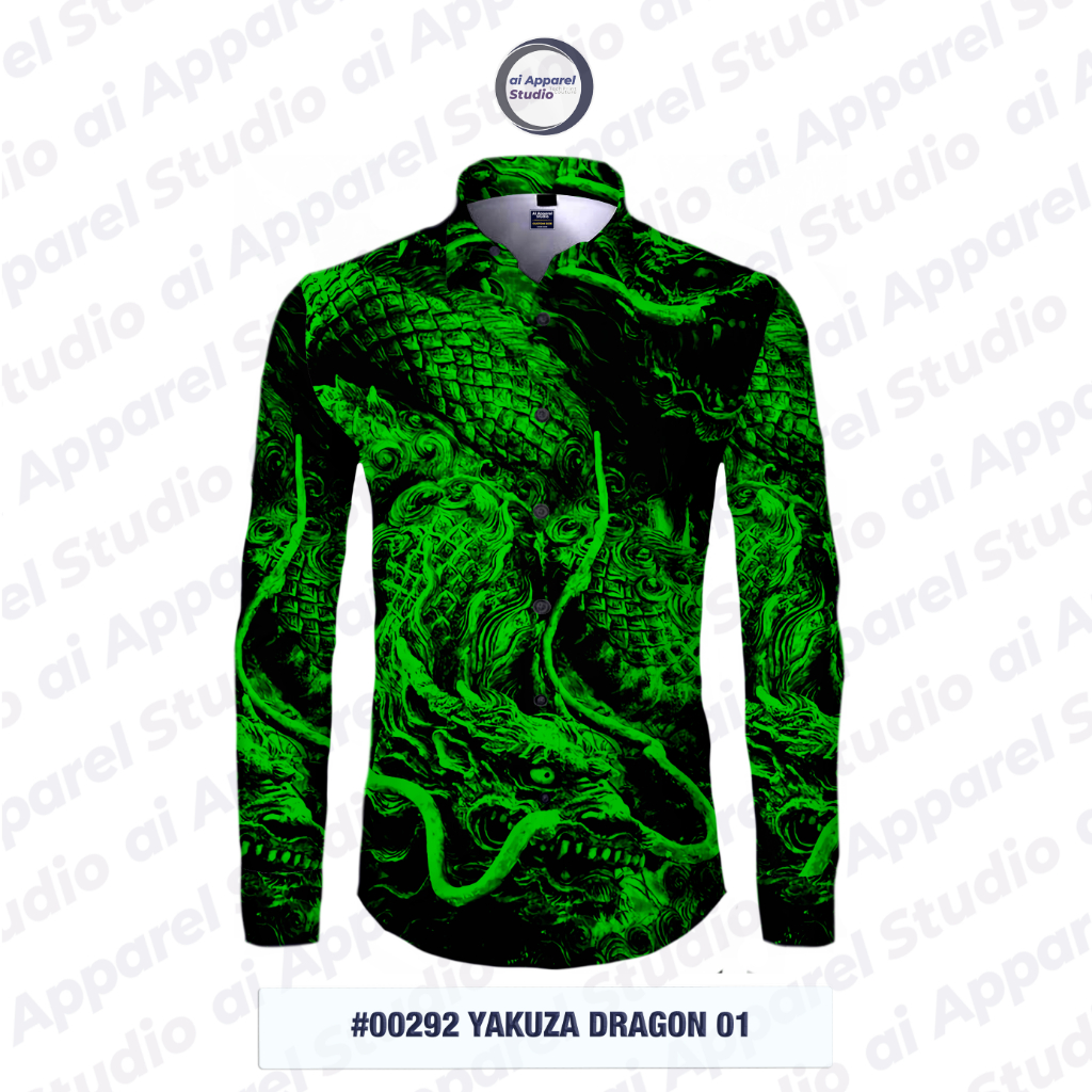 Kemeja Unisex Lengan Panjang Motif Yakuza Naga Vibrant Bahan Polymicron