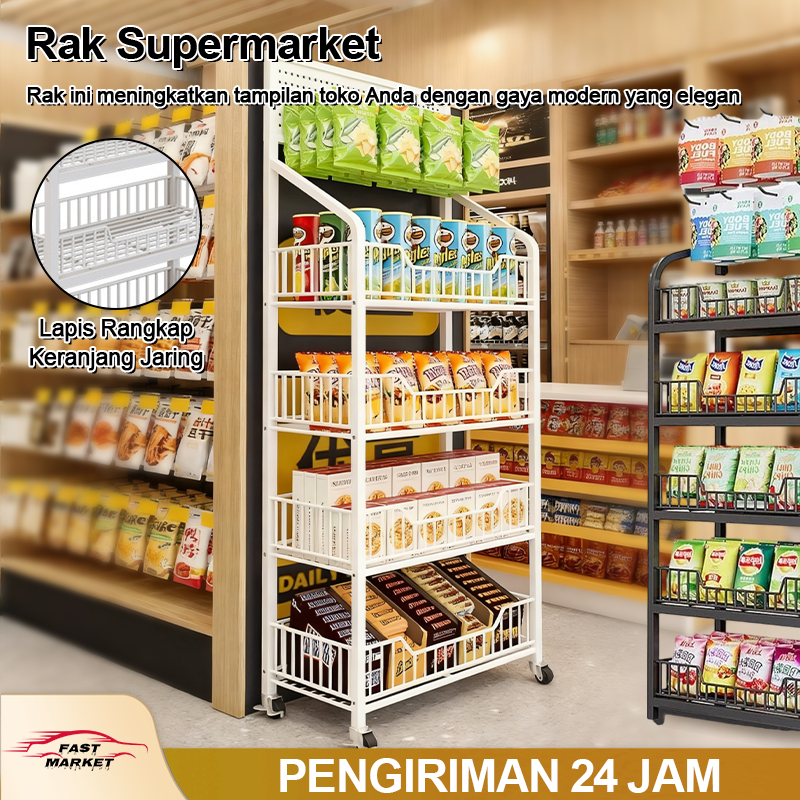 Fast Market_ Rak Supermarket 4/5/6 Lapis Rak Camilan Serbaguna Besi/Rak Penyimpanan Dapur Rangka Tro