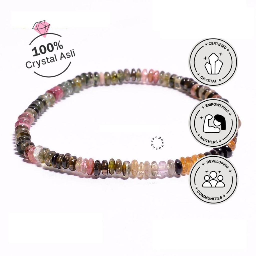 Zupazupazuu Looplet Crystal Bracelet - Gelang Batu Alam Giok Asli Tourmaline Kristal Hoki Merah Pela