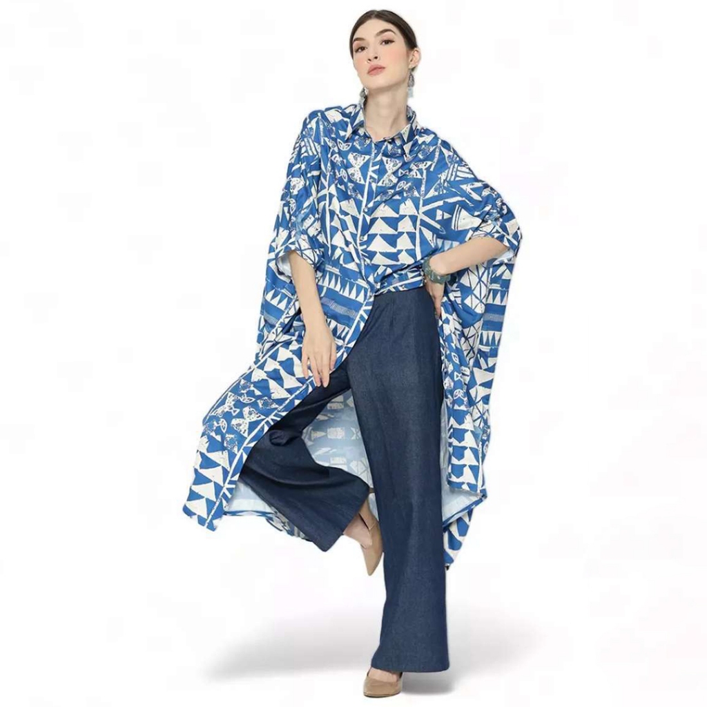 Kanzi Collection Collared Kaftan Ethnic Pattern