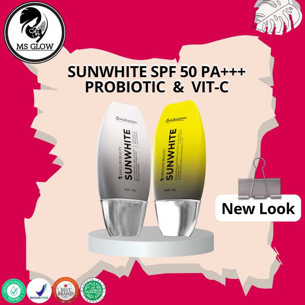 MS GLOW SUNWHITE SPF 50 PA+++ , Sunscreen MS Glow Vitamin-C & Prebiotic