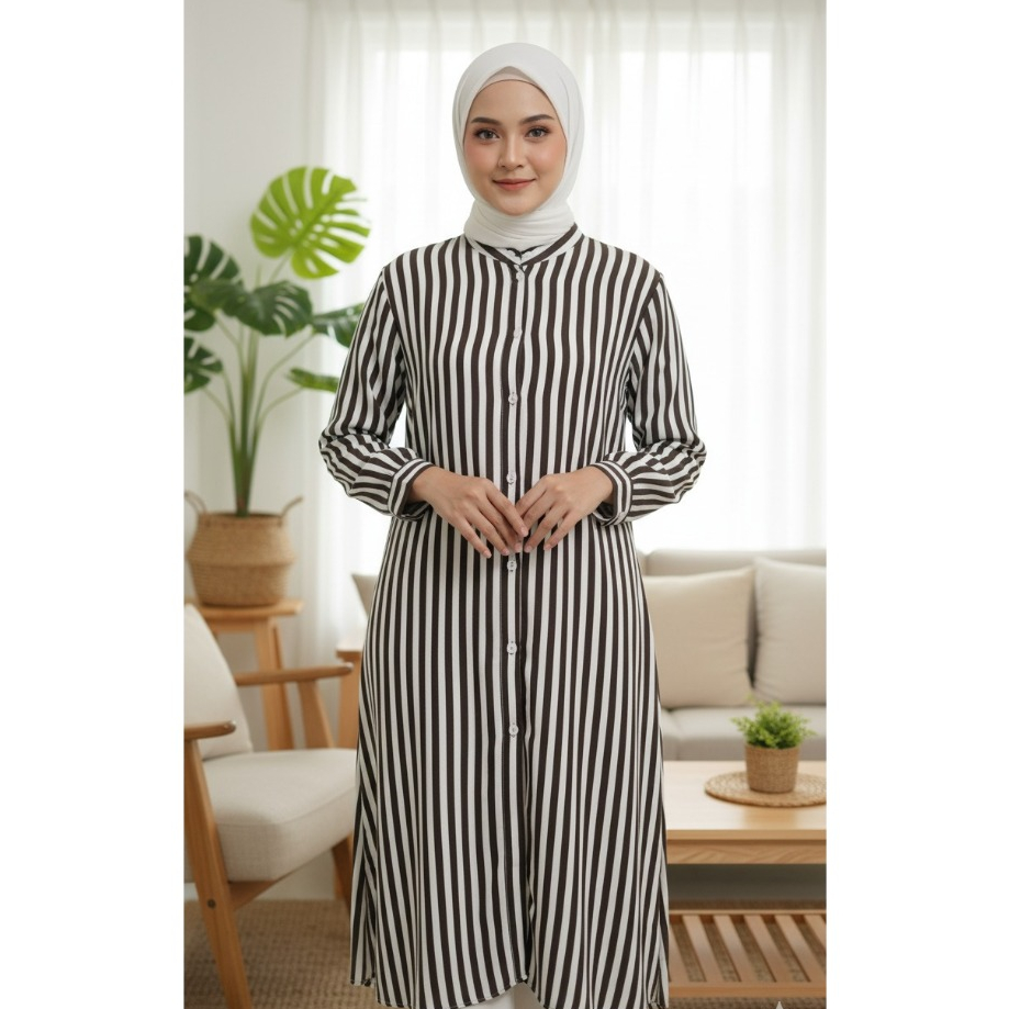 Atasan Tunik Crinkle Motif Salur LD 120 dan 110/Outfit Kekinian /Tunik busui friendly / baju tunik w