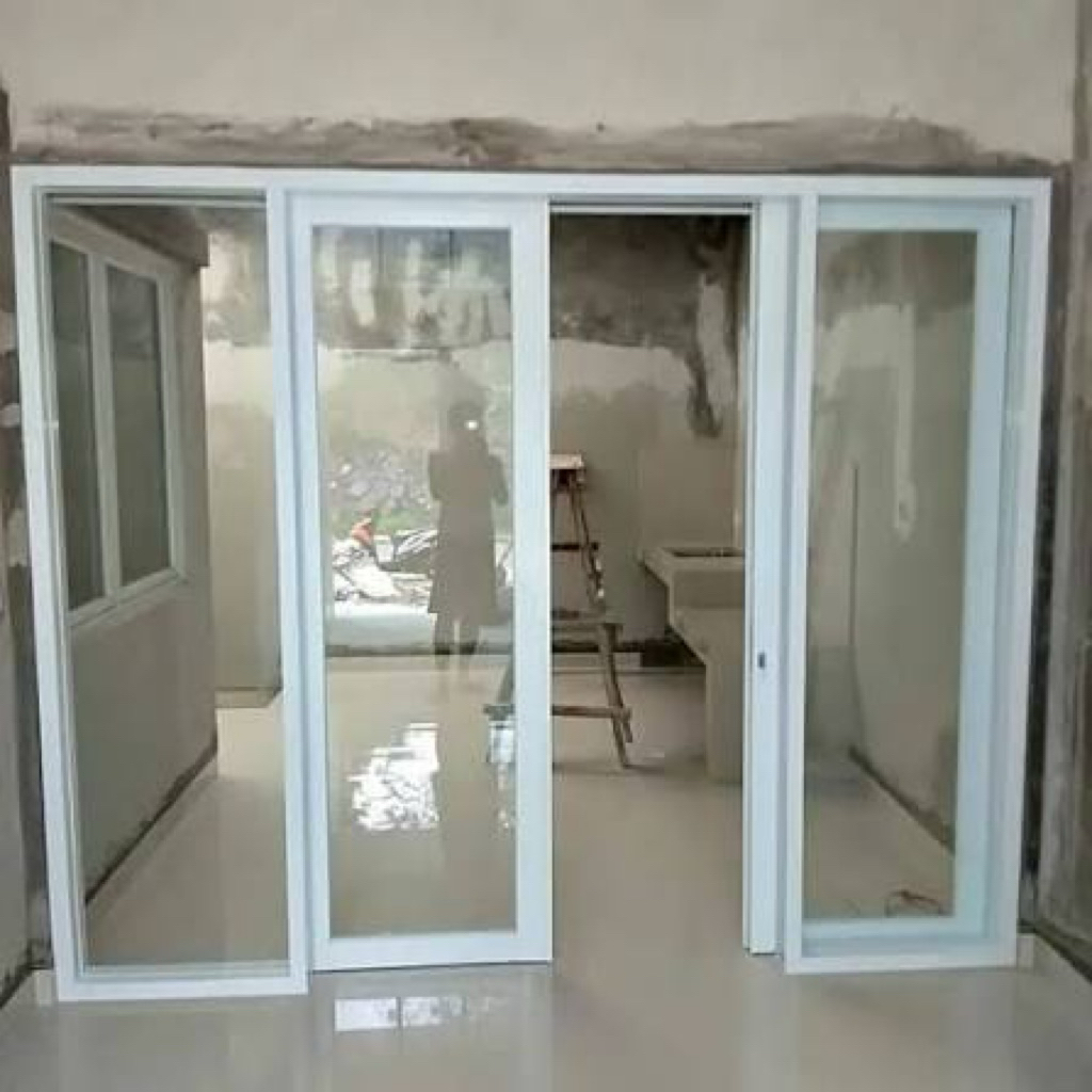 PINTU DOUBLE KACA SLIDING + KUSEN ALUMUNIUM BISA COSTUM UKURAN FREE PACKING KAYU