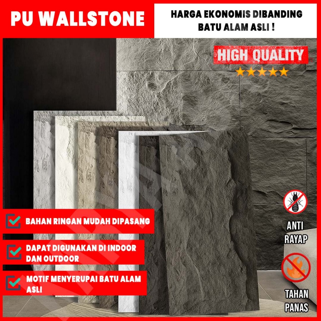 Wallstone PU Stone Panel Dinding Batu Alam 3D Outdoor dan Indoor | 60 x 120 cm