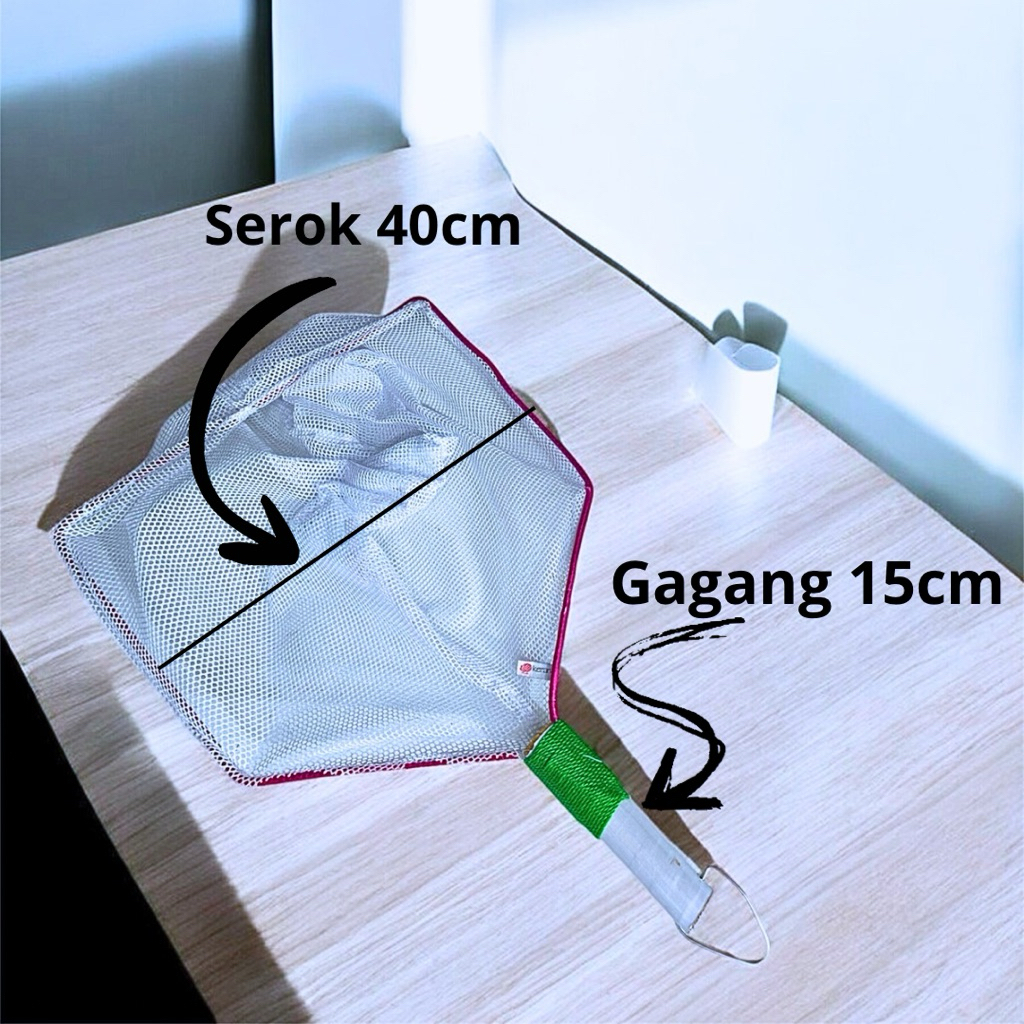 Serok Kolam Merk KERANG Serok 40cm Gagang Kayu 15cm / 30cm