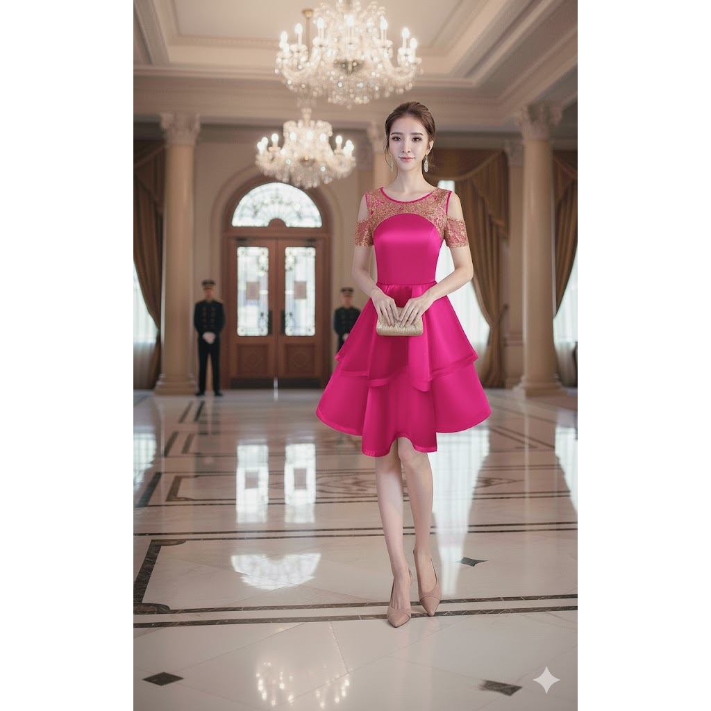 GAUN PESTA/GAUN IMPORT  BAHAN SATIN