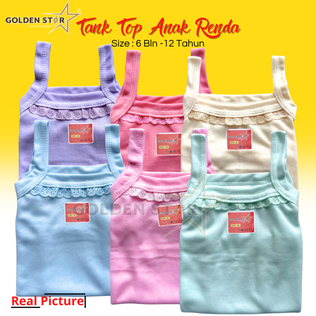 6 PCS Tanktop Dalam Wanita/ Kaos Dalam Renda Wanita Anak-Remaja - Singlet Anak Kaos Dalam Bayi dan A