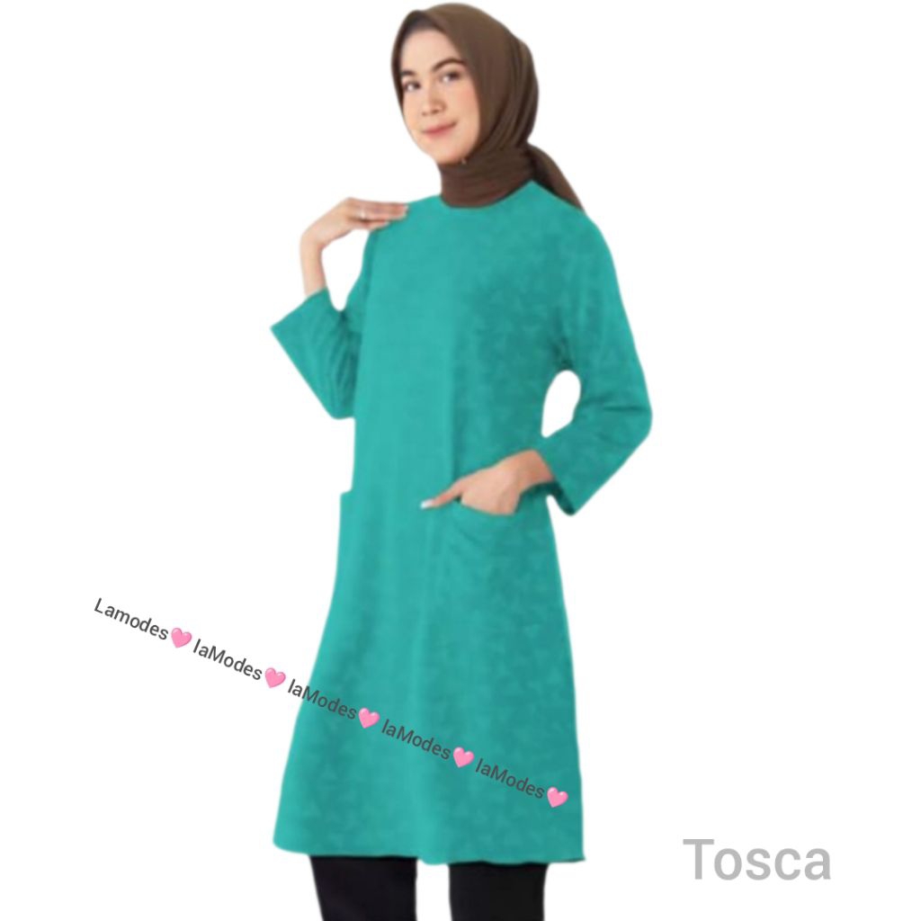 Tunik Muslimah Baju Tunik Dress Embos Wanita Dewasa Tunik Lengan Panjang Polos