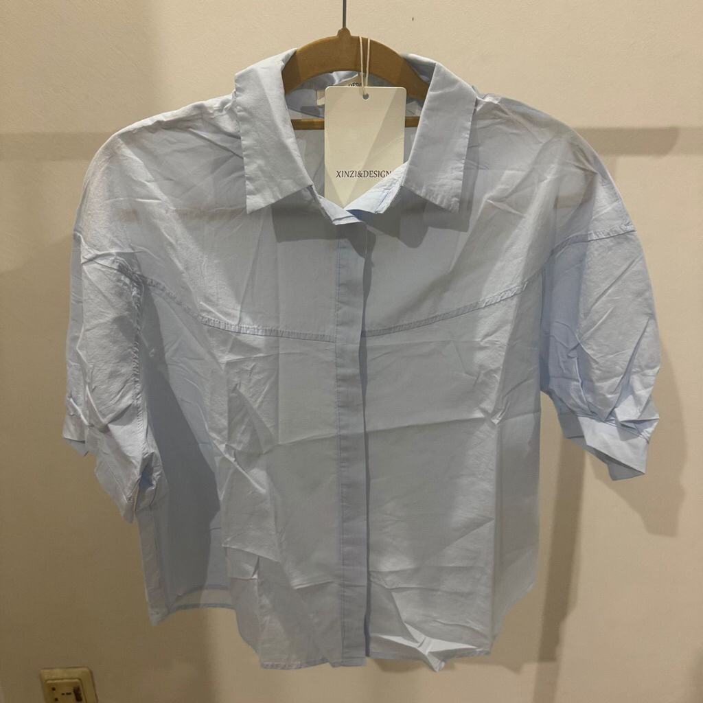 Kemeja baju atasan wanita biru | Kemeja kerja | Baju kerja | Baju kuliah | Baju atasan wanita kekini