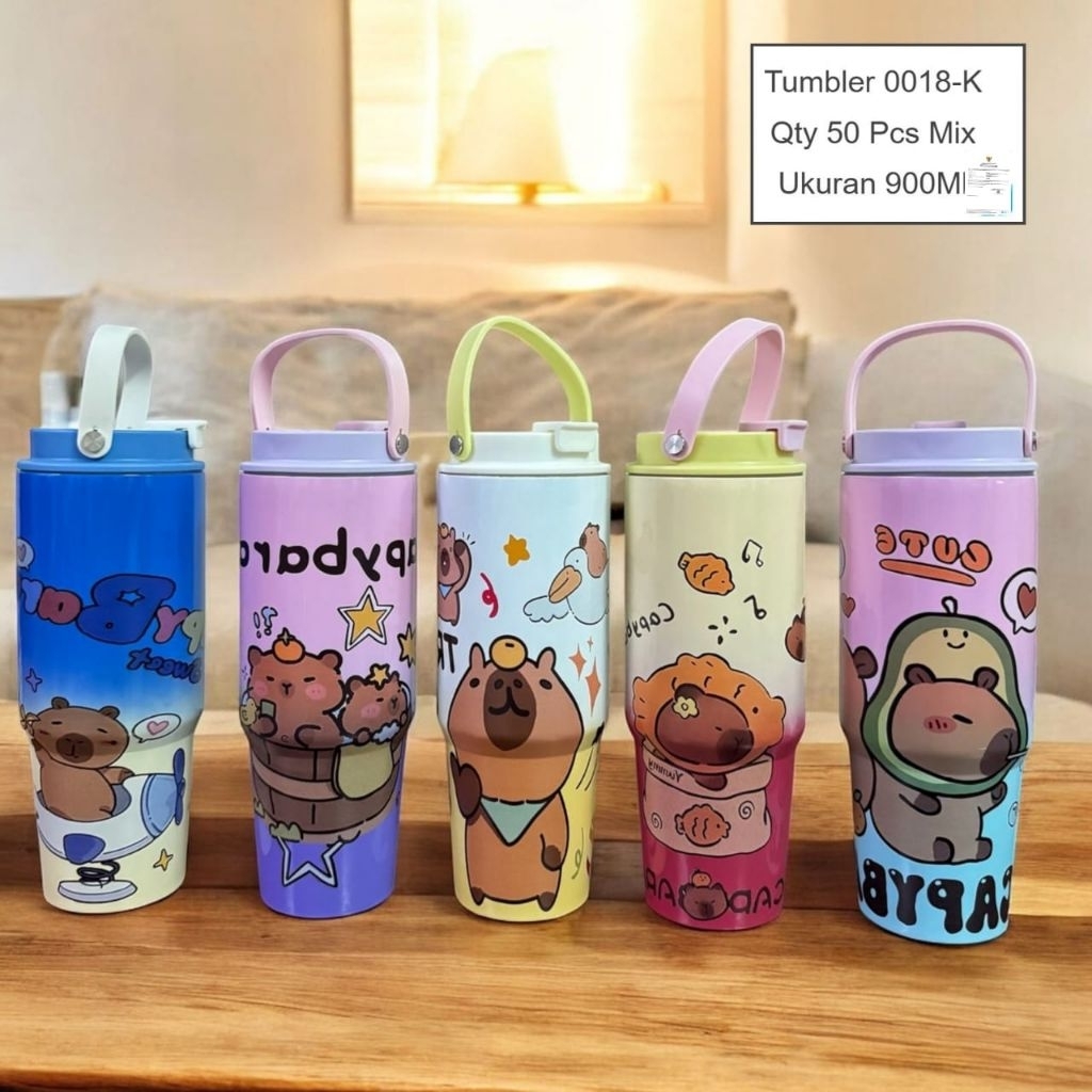 Tumbler Capybara 900ml Tahan Panas Tahan Dingin | Tumbler karakter Aesthetic | tumbler tahan panas d