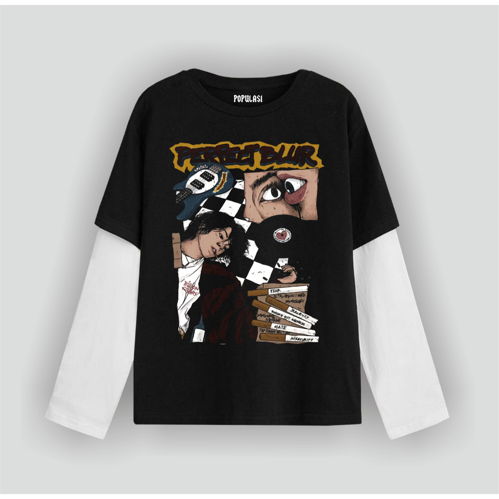 Cavenza T-shirt Double layer  long sleeve Perfect Blur  Streatwear UnisexCavenza T-shirt Double laye