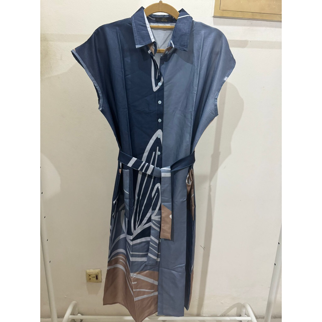 Dress wanita baju santai dress santai biru motif | Baju atasan wanita blouse biru | Baju kerja | Baj