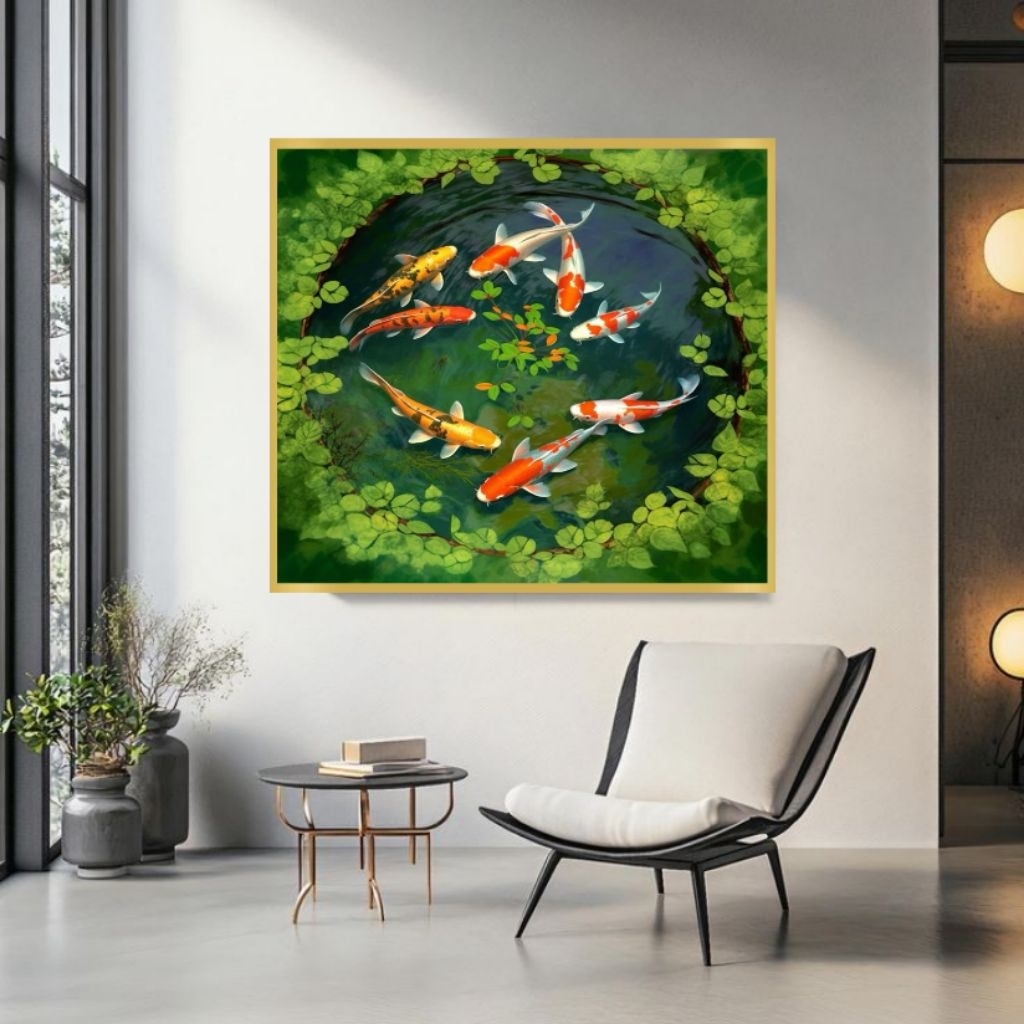 lukisan ikan koi fengsui dekorasi dinding hiasan dingding modern art