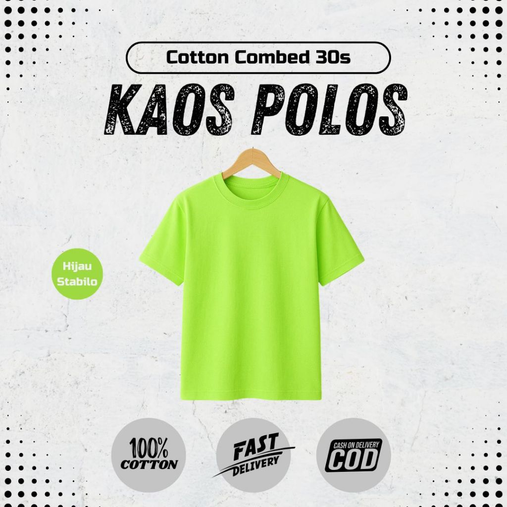 Kaos Polos Lengan Pendek Hijau Muda / Hijau Stabilo Cotton Combed 30s Unisex Kaos Pria Wanita Regula