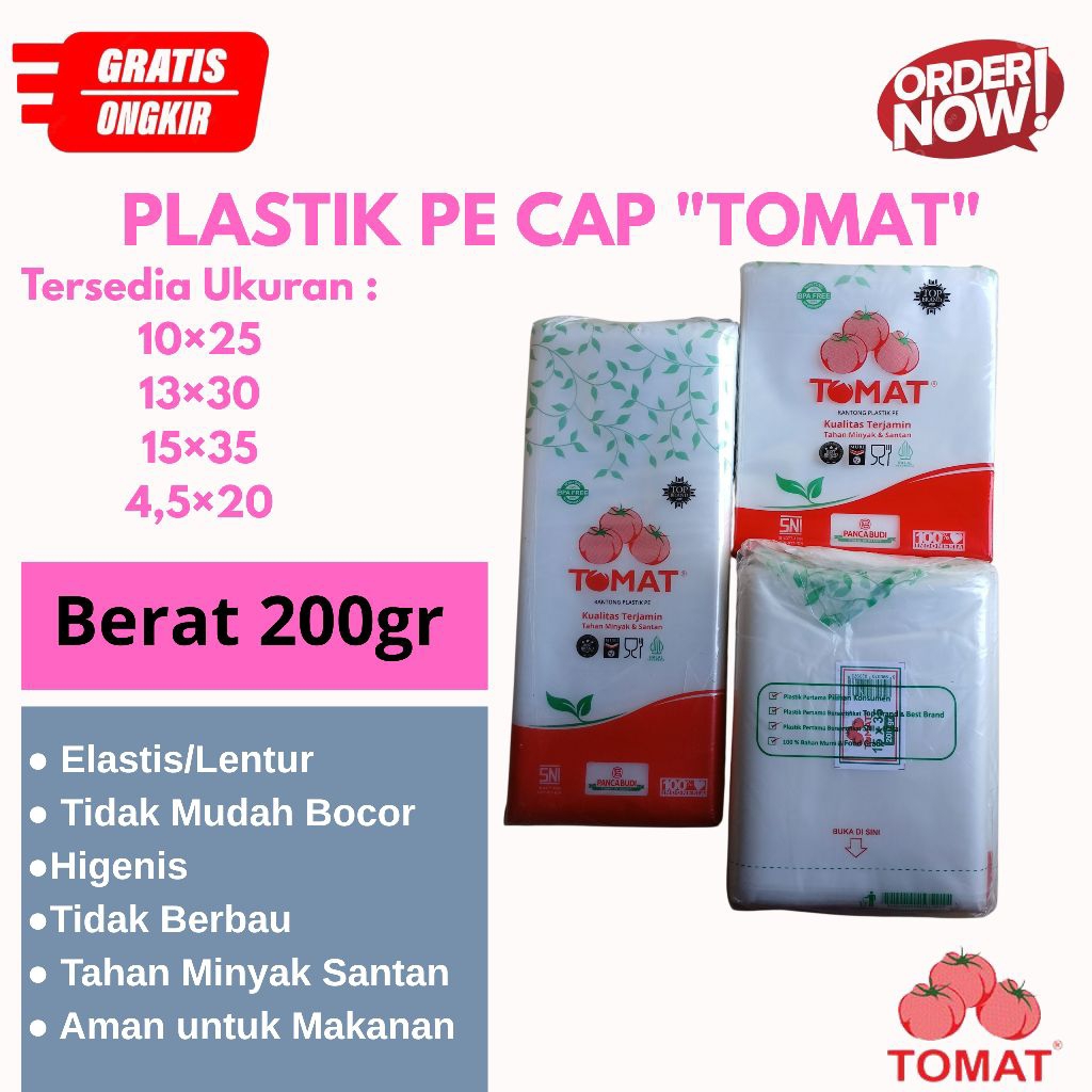 Plastik Tomat 1KG PE Bening Kantong Es Batu Gula Tahan Minyak Santan Kuat Tebal Ukuran 10x25/13x30/1