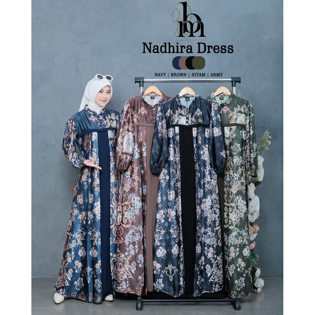 NADHIRA Gamis Bahan Silk Premium mix Ceruty Babydoll ORI by BM Collection/ Nadhira Dress by BM/ Gami