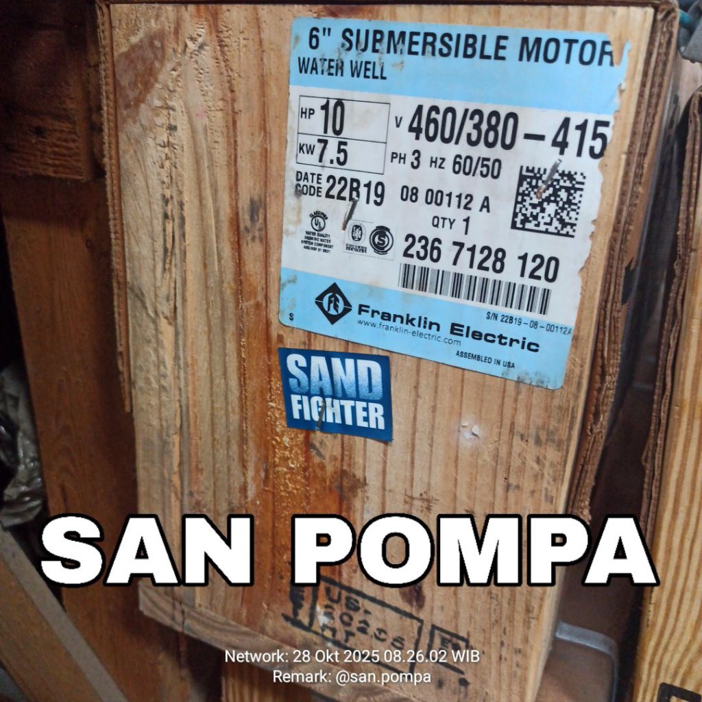 Submersible Motor FRANKLIN 6" inch 7.5kW 10 Hp 3 Phase DOL Water Well Pump ( motor only )