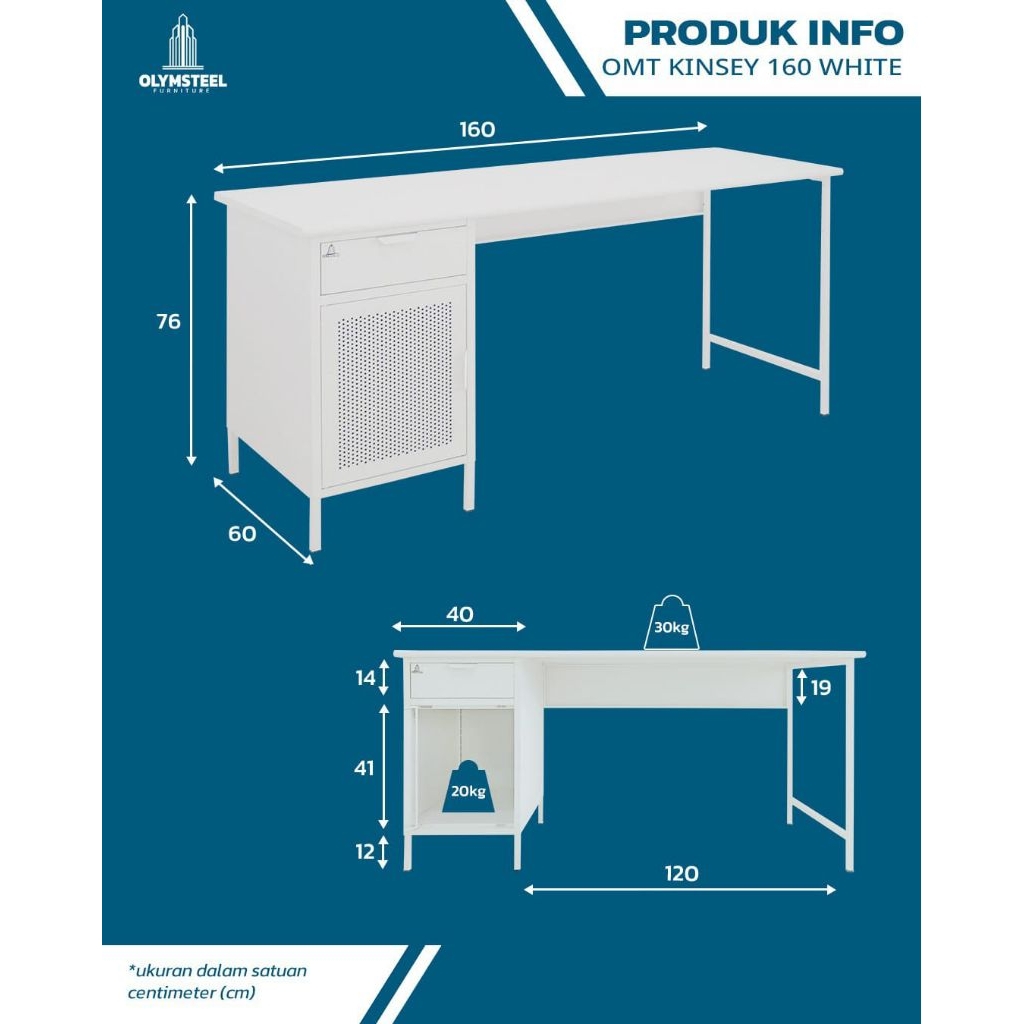 OLYMSTEEL MEJA KANTOR BESI / MEJA TULIS BESI / MEJA KERJA OLYMSTEEL OMT KINSEY