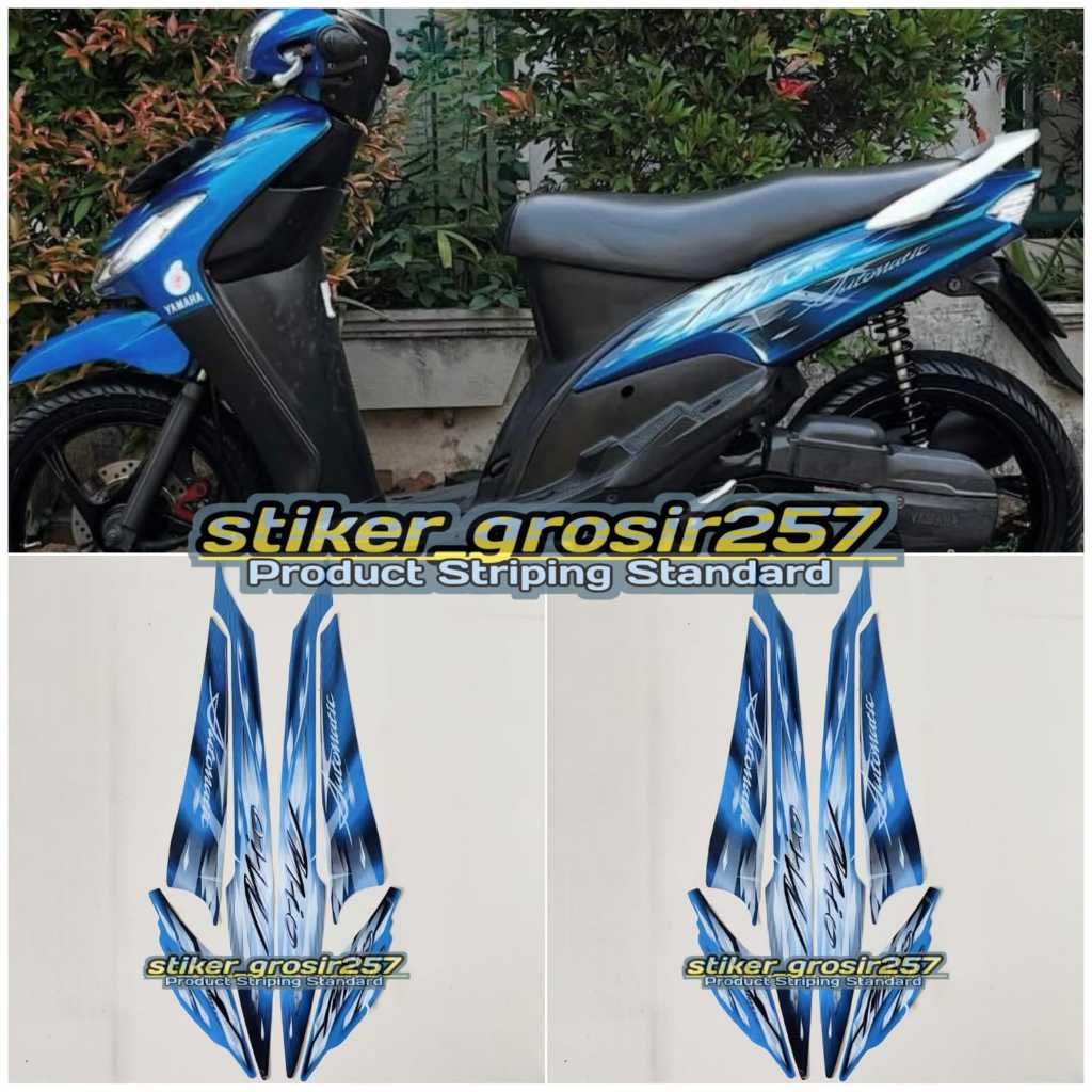STIKER STRIPING LIS BODY MOTOR YAMAHA MIO CW SPORTY TAHUN 2009 2010 MIO SMILE WARNA BIRU STANDAR
