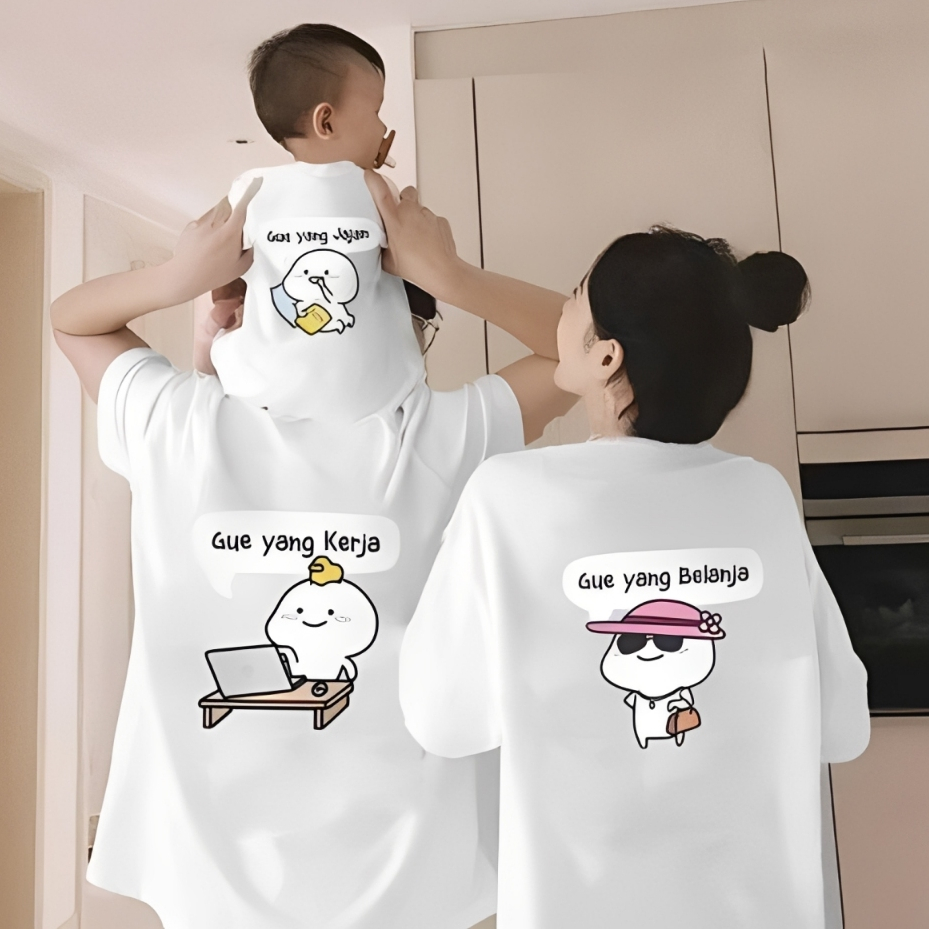 (PREMIUM QUALITY) KAOS BIGSIZE COUPLE PERAN KELUARGA STIKER PENTOL VIRAL AKU YANG JAJAN/ KAOS STIKER