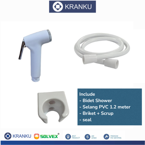 SOLVEX Jet Shower Toilet Bidet Cebok Kloset Bidet WC Putih Chrome selang spiral