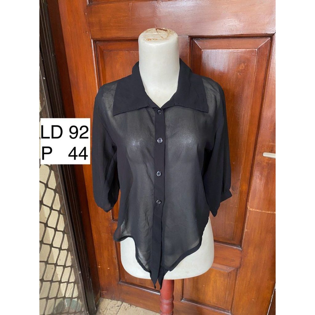 Kemeja Hitam Nerawang Black Sheer Shirt No Furing - preloved