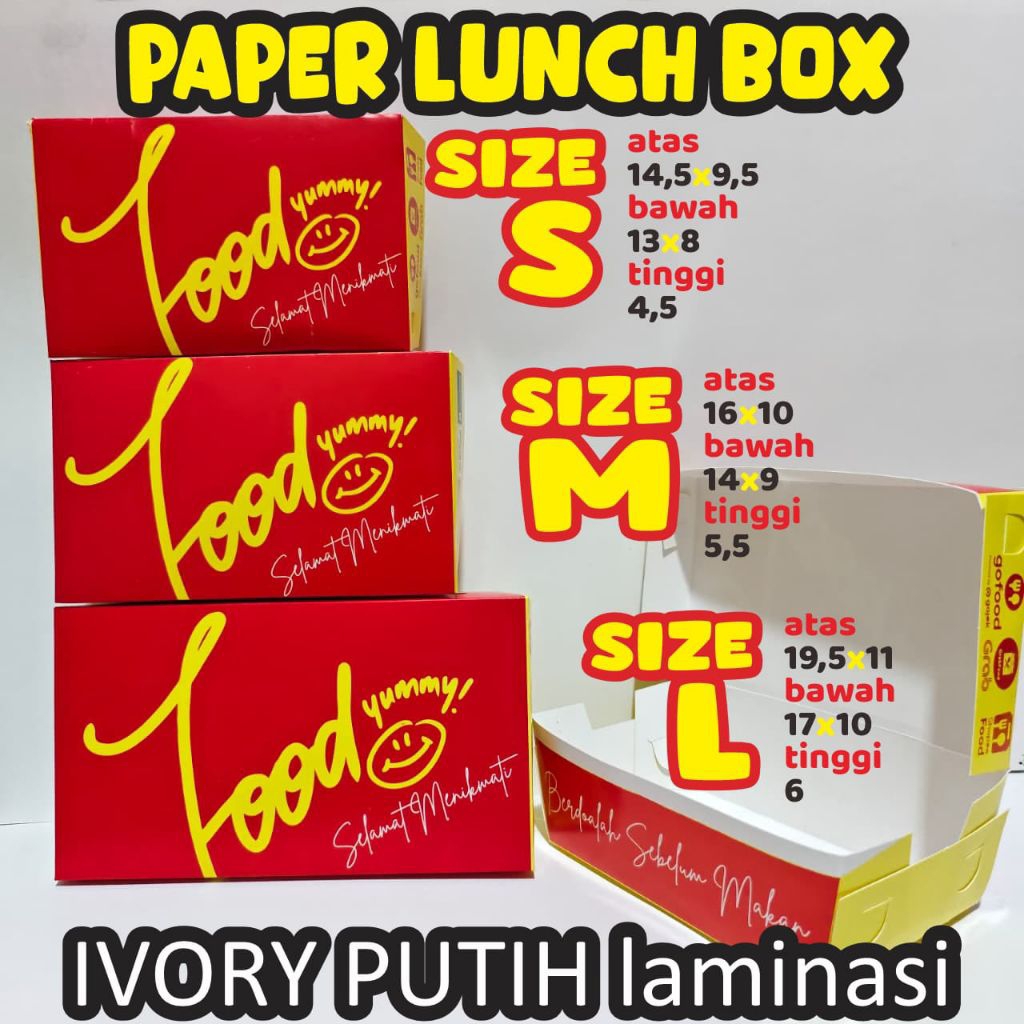 Paper lunch box S/M/L Food yummy Dus Makanan Kotak Nasi ayam kue mie pisang coklat keju ivory Termur