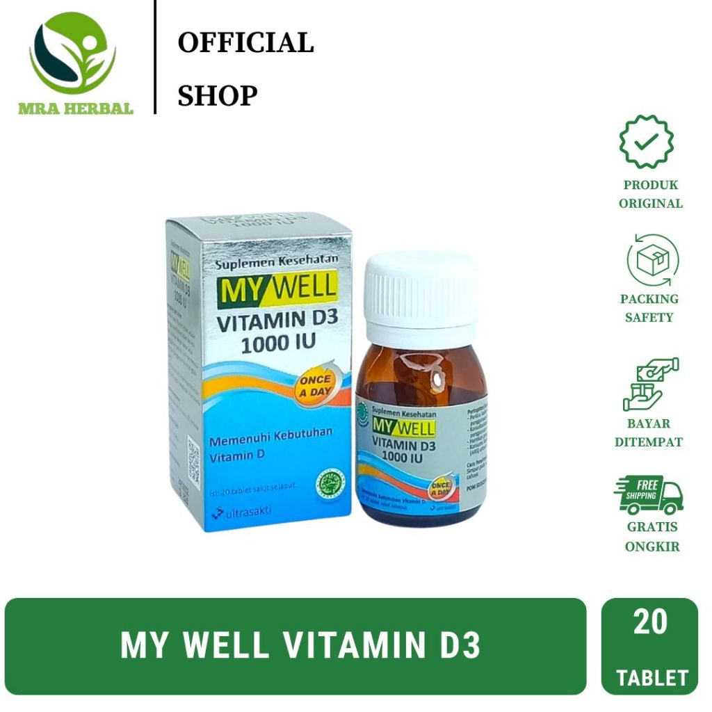 My Well Vitamin D3 1000 IU | Suplemen Kesehatan Vitamin D3 My Well 20 Tablets