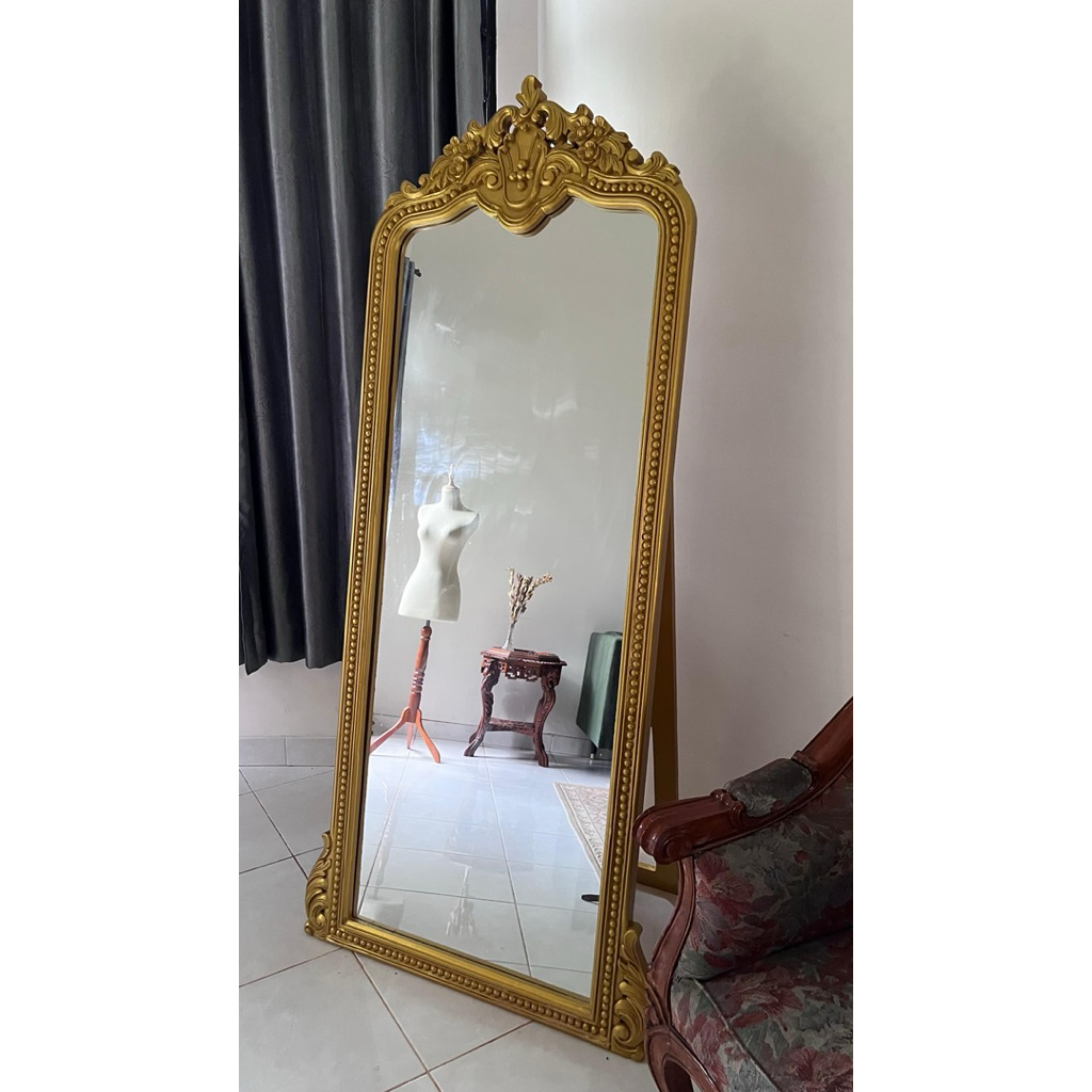 Standing mirror vintage cermin kayu jati besar