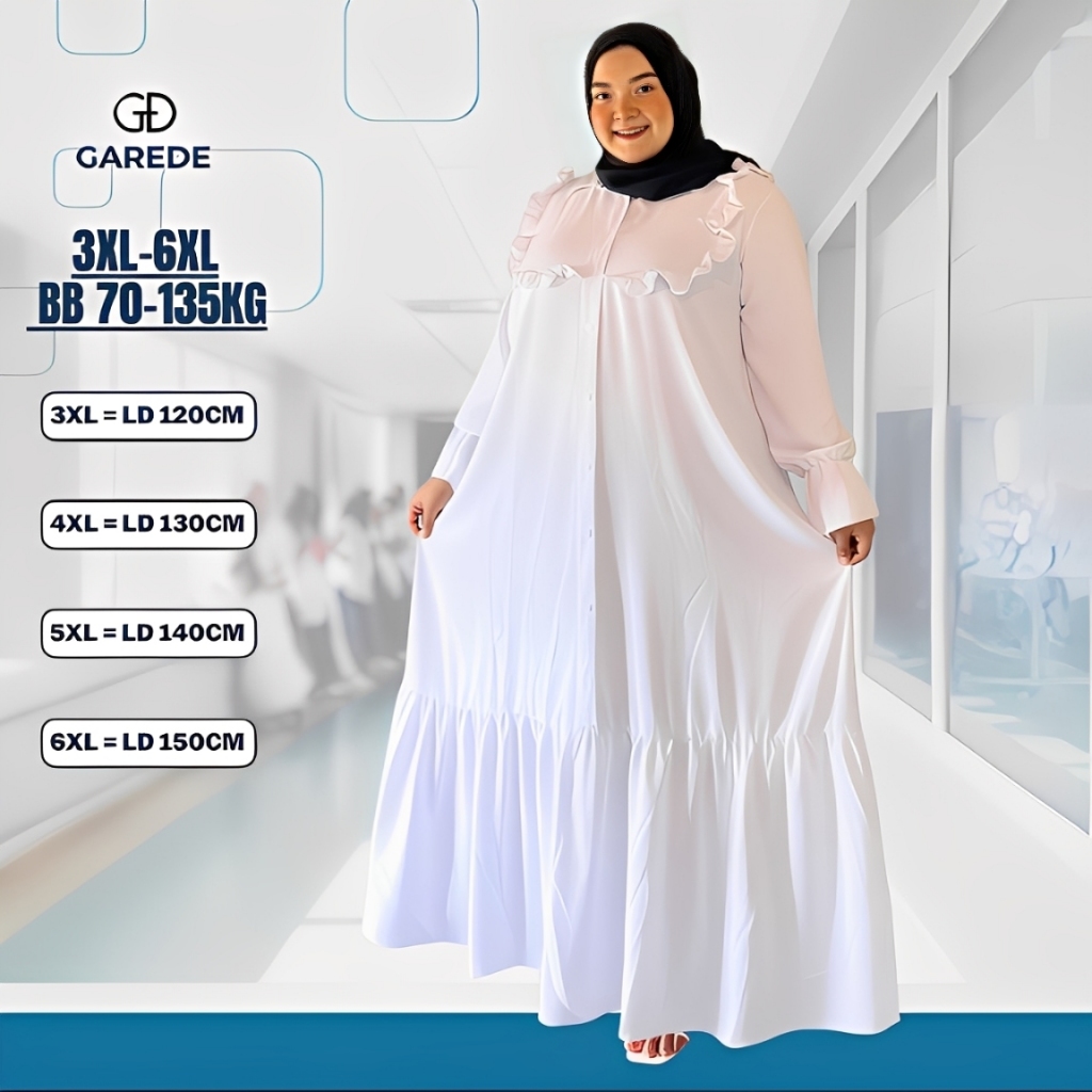 Garede - Gamis Jumbo LD 120 130 140 150 Crinkle Premium Abaya Putih Mewah Syari Terbaru Lebaran