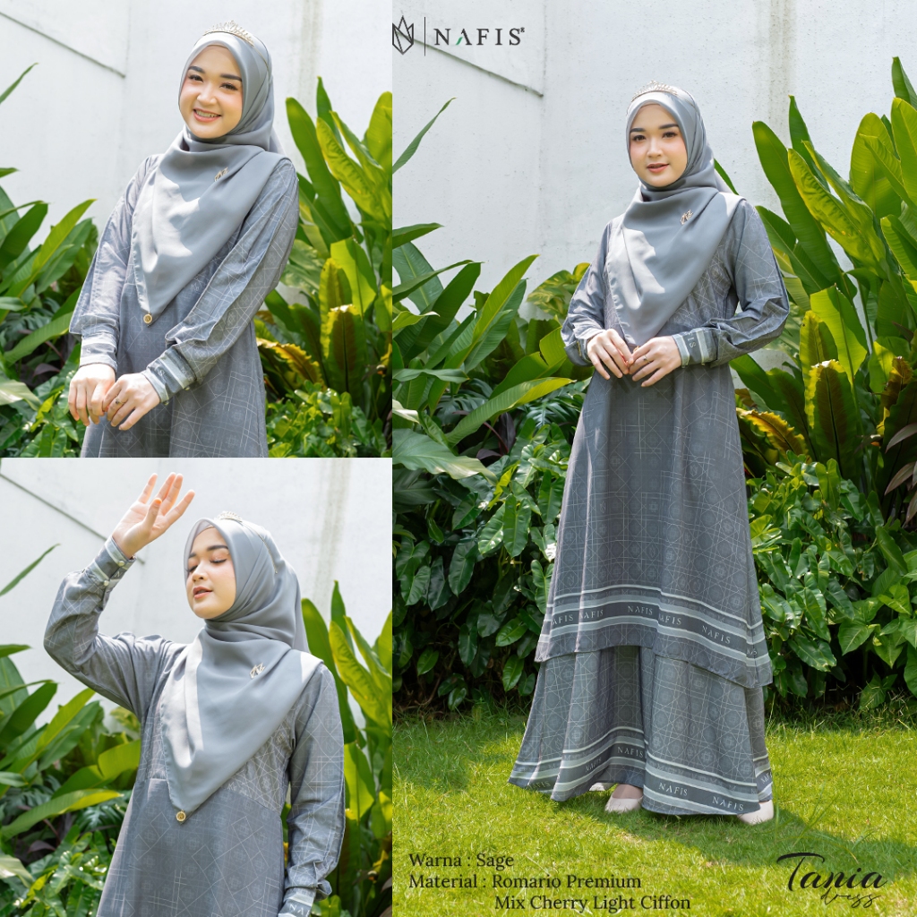 NAFIS SARIMBIT ZAYYANA HARMONY TANIA DRESS Bahan Romario Premium mix  Cherrylight Chiffon