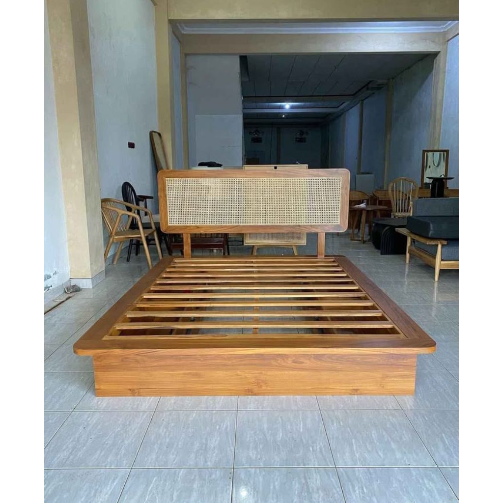 dipan rotan tempat tidur/dipan rotan aesthetic/dipan rotan laci/dipan kayu jati rotan laci/dipan rot