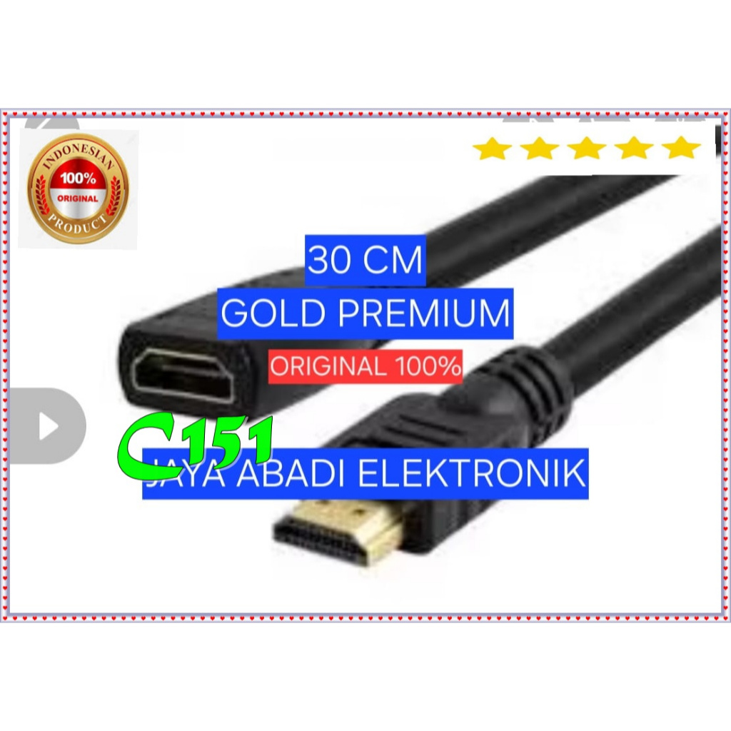 C151 ORIGINAL 100% KABEL 30 CM CEWE COWO EXTENSI EXTENSION CORD SAMBUNGAN HDMI MALE TO FEMALE PERPAN