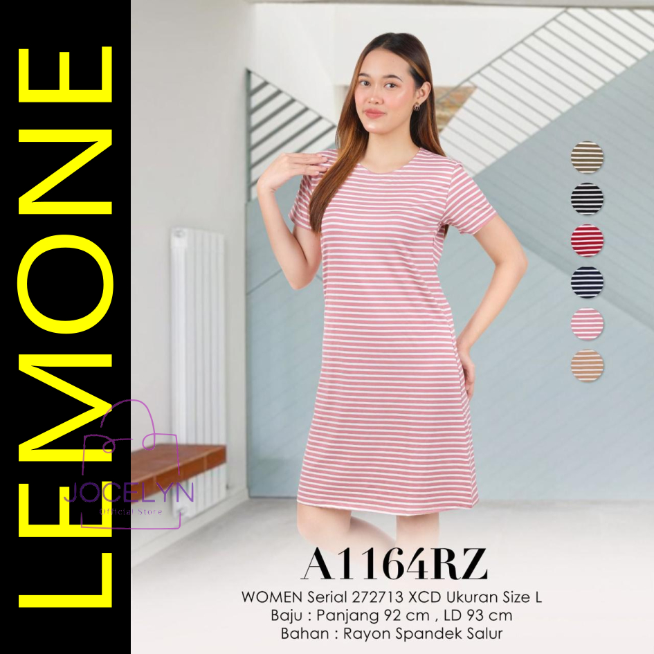 LEMONE Rayon Spandek 1164RZ Size L Mini Dress Daster Santai Babydoll Lengan Pendek Salur Garis warna