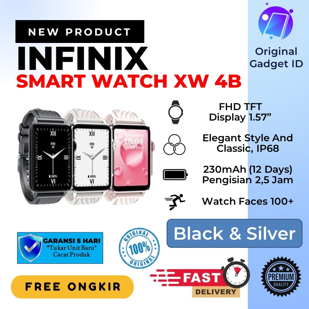 Infinix Smart Watch XW4B | 1.57 Inch Full Touch HD | Battery 230 mAh ( Garansi Resmi )