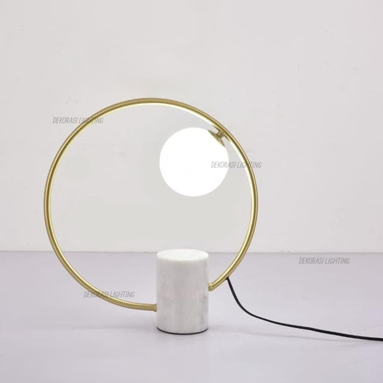 Lampu meja gold kaca hias susu modern minjmalis