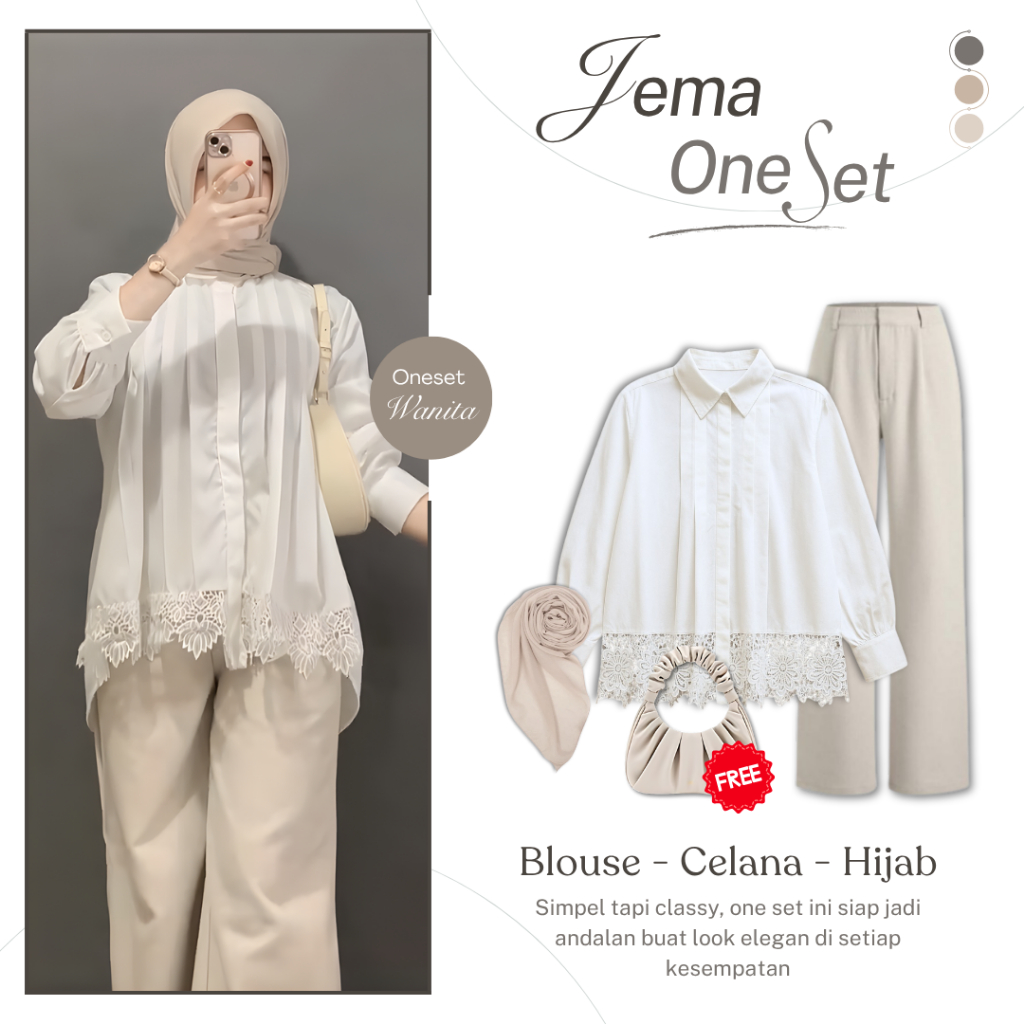 Outfit Kondangan Simpel Elegan ( Blouse - Celana Knit - Jilbab ) One Set Wanita Kekinian - 08