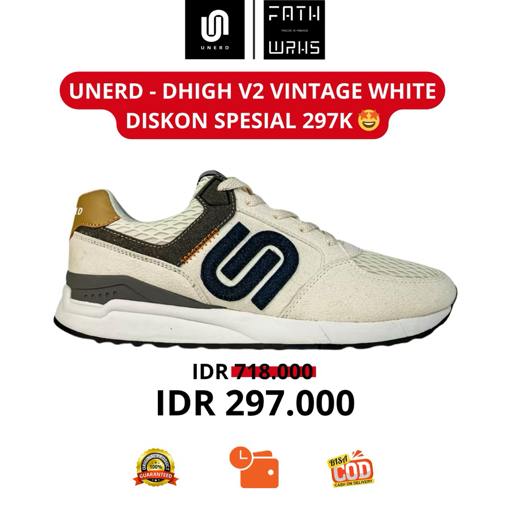 Sepatu UNERD Original - DHIGH V2 VINTAGE WHITE | Sneakers Unisex | Sepatu Casual | Sepatu Olahraga