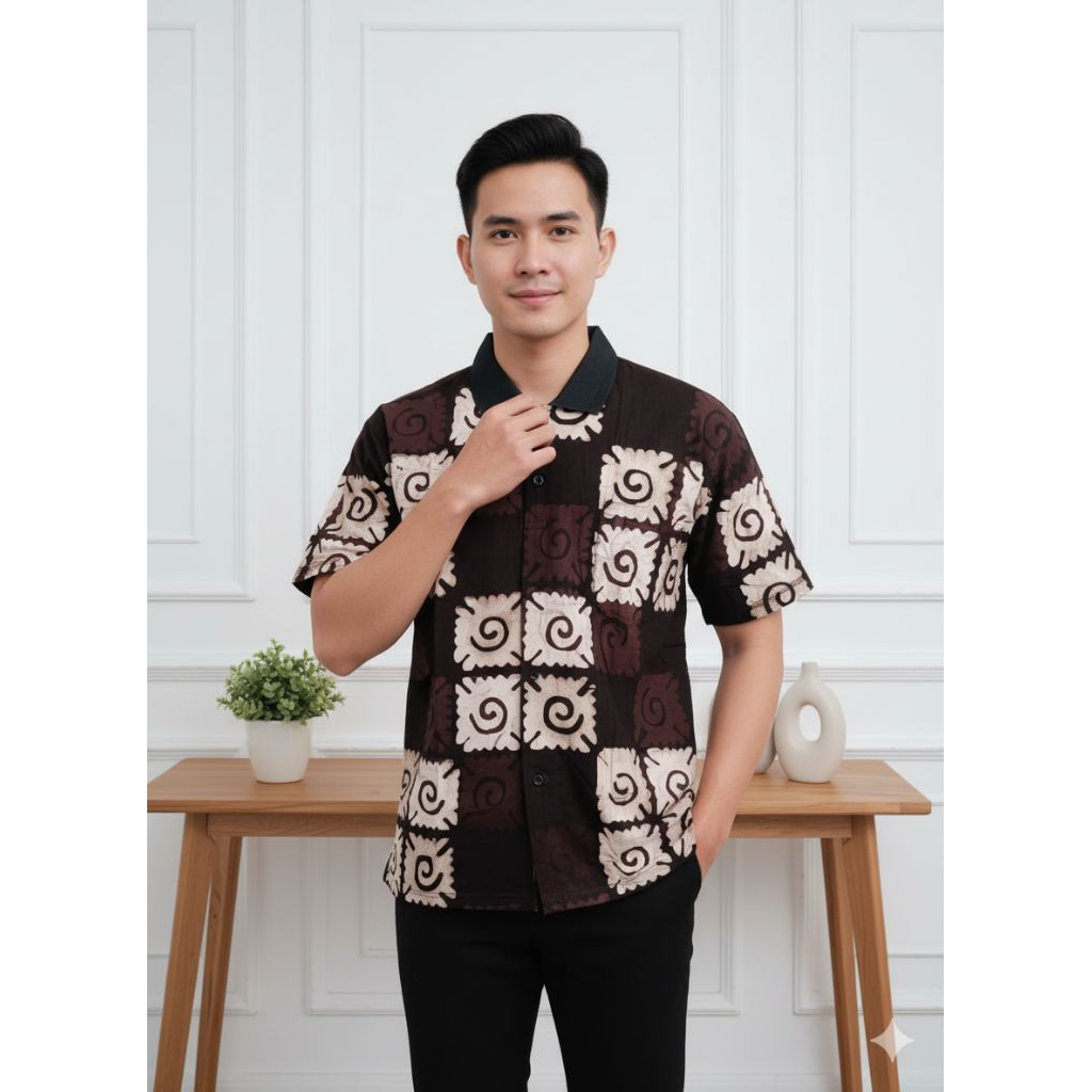 Kaos Kerah Polo Katun Batik Cap Coklatan Ada Kantong Kaos Kerah Dewasa Jumbo Unisex Bisa Bayar Ditem
