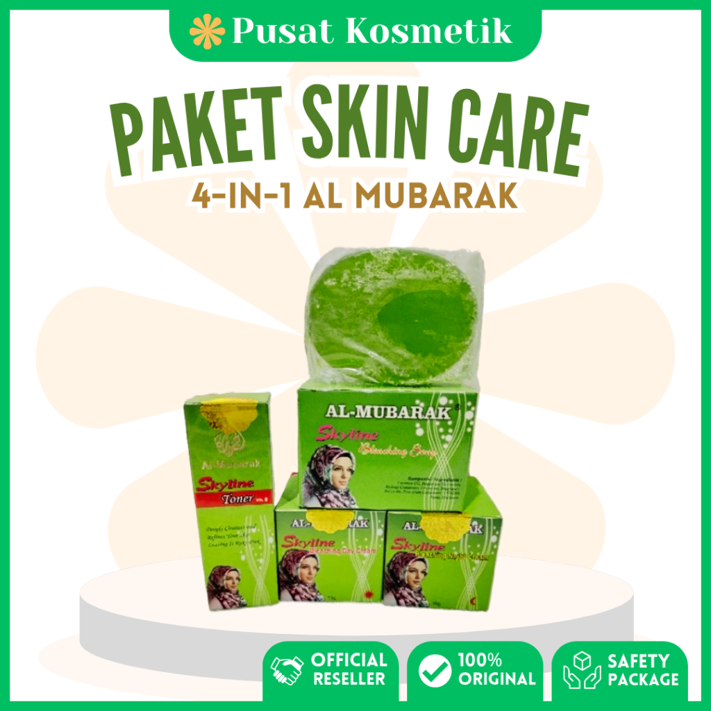 Al Mubarak Paket 4in1 Skin Care | ALMUBARAK (Sabun batang, Toner, Cream Day & Night)