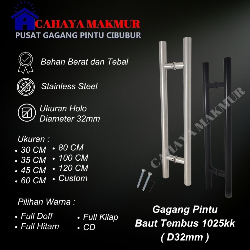 Handle Hendel Pegangan Gagang Tarikan Pintu Kayu Kaca Alumunium Stainless Minimalis Full Hitam Stain