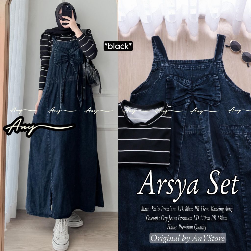 ARSYA SET setelan outer overall oryjeans premium dan inner knite premium outfit kampus hangout syari