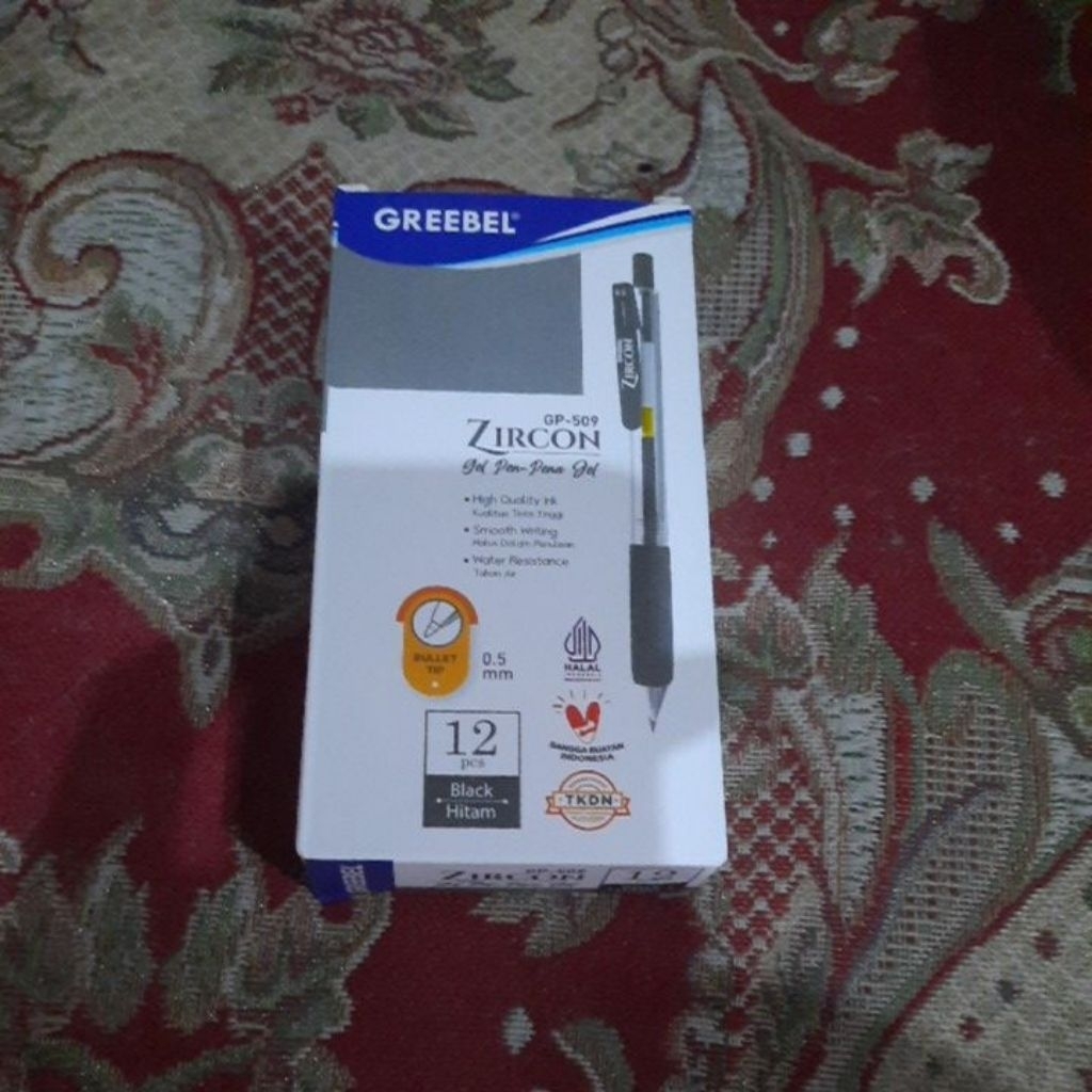 GREEBEL ZIRCON GP-509 GEL PEN PENA GEL 0.5 MM WARNA TINTA HITAM (4 PCS)