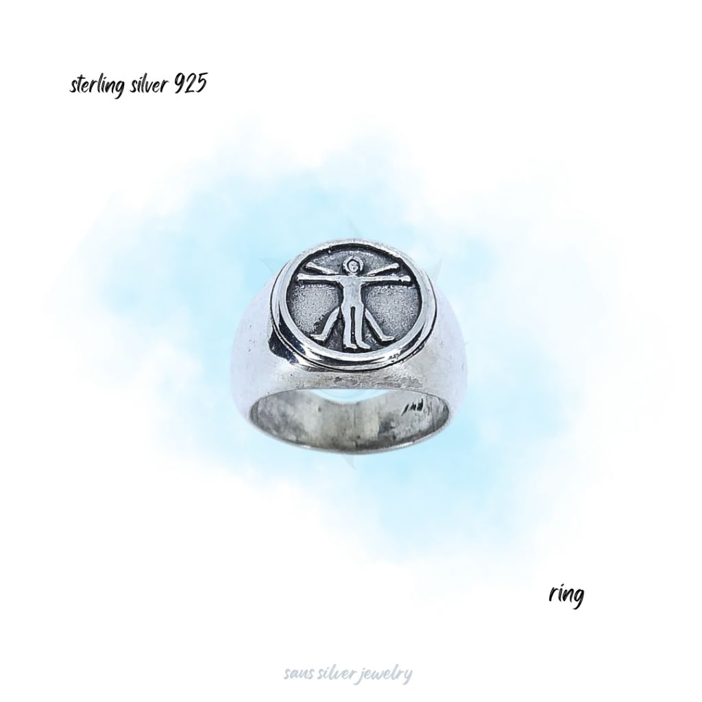 Vitruvian man silver ring