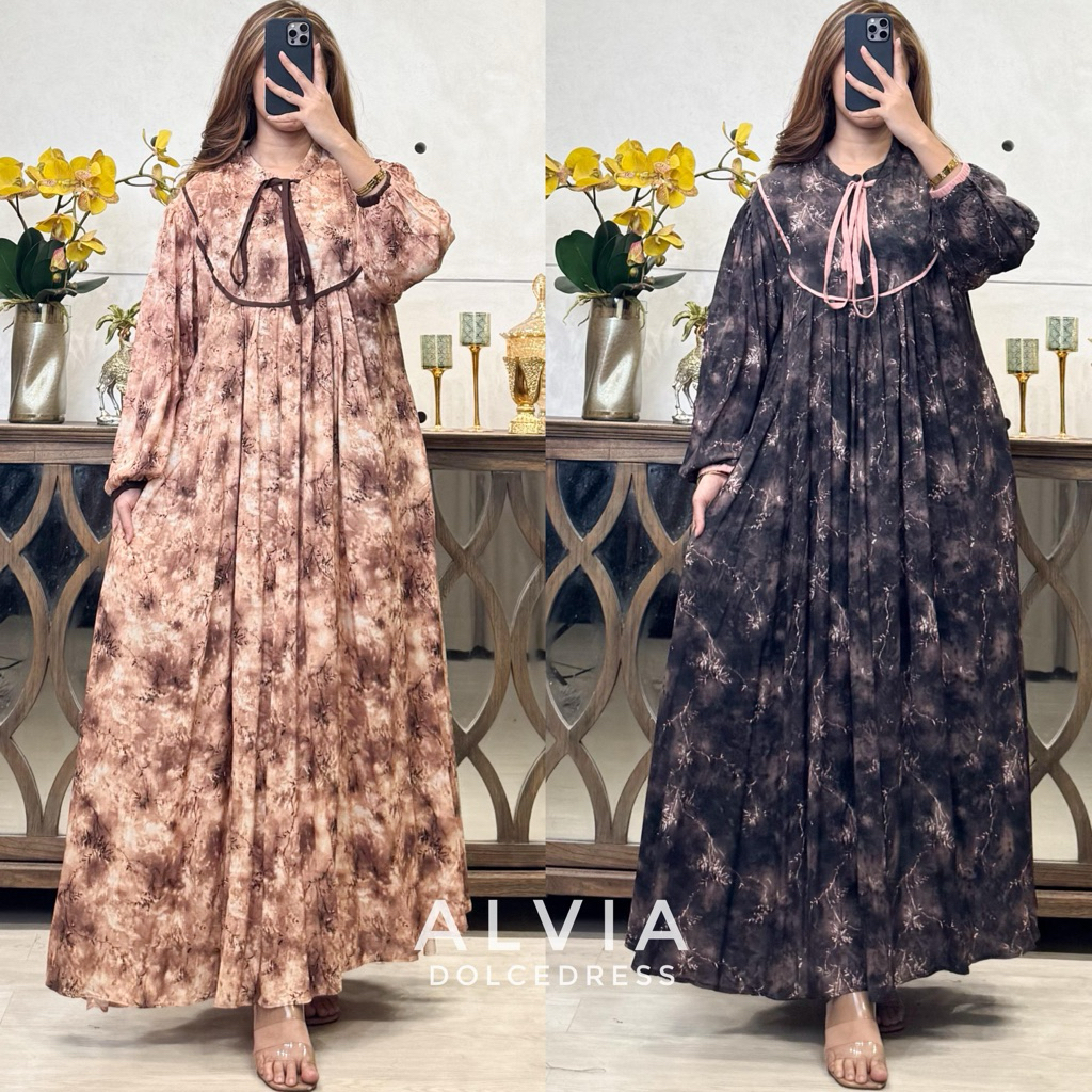 Daster ALVIA Midi Dress Lengan Panjang Bahan Rayon By Dolce Dress