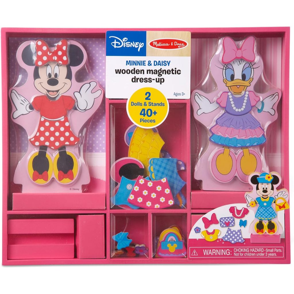 Melissa & Doug Disney Minnie Mouse & Daisy Duck Magnetic Dress-Up Wooden Dolls – Pretend Play Set (4