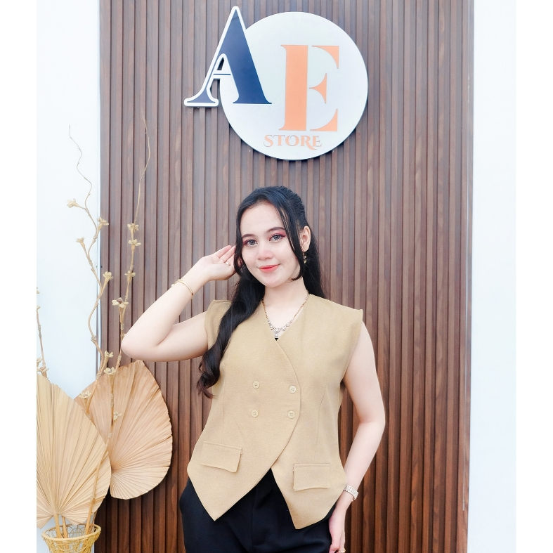 Mirae vest wanita semi wool import rompi kerja kantor elegan tanpa lengan outer wanita formal casual