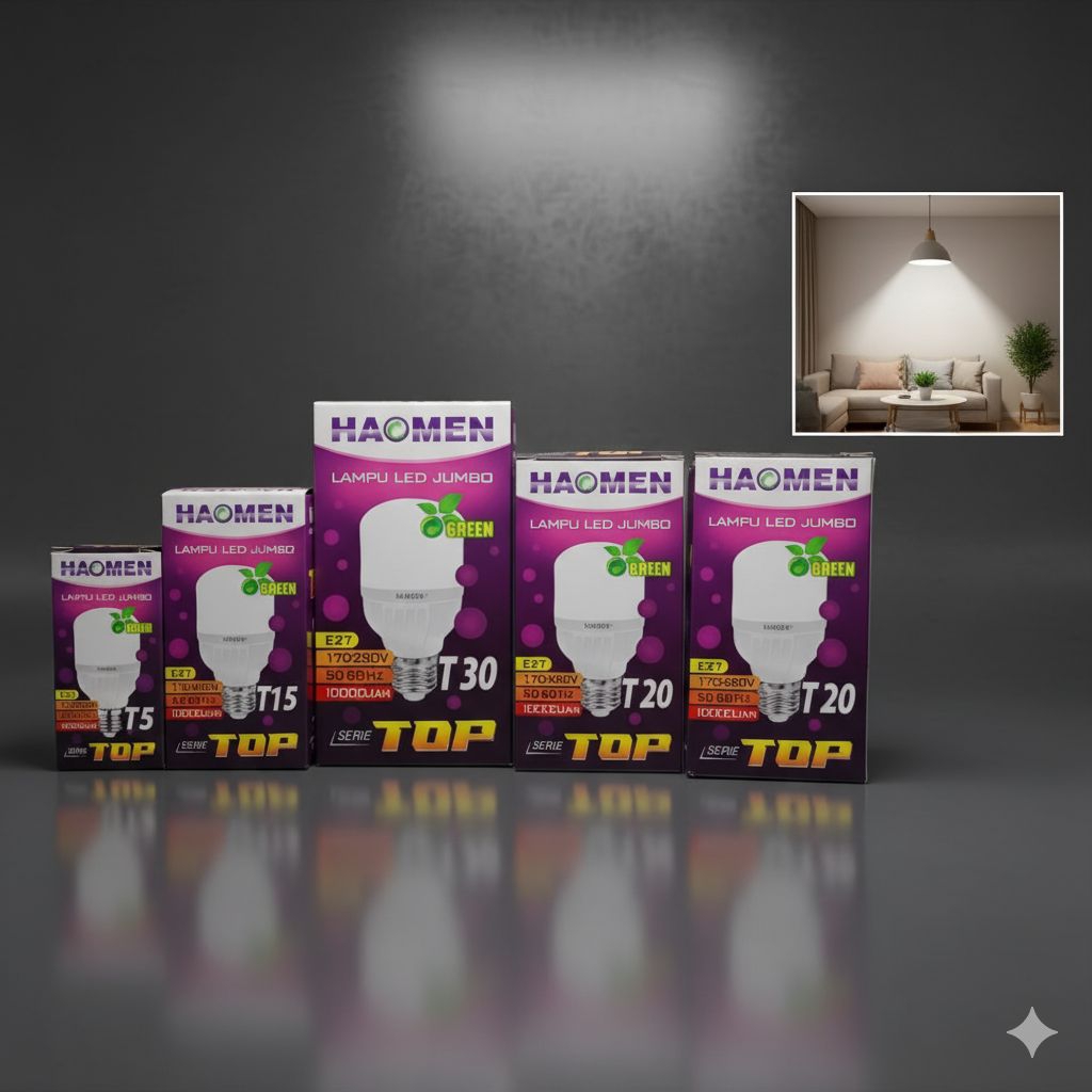 Lampu Bohlam LED 5W, 10W, 15W, 20W, 30W Putih, Lampu Ruangan, Lampu Belajar Haomen