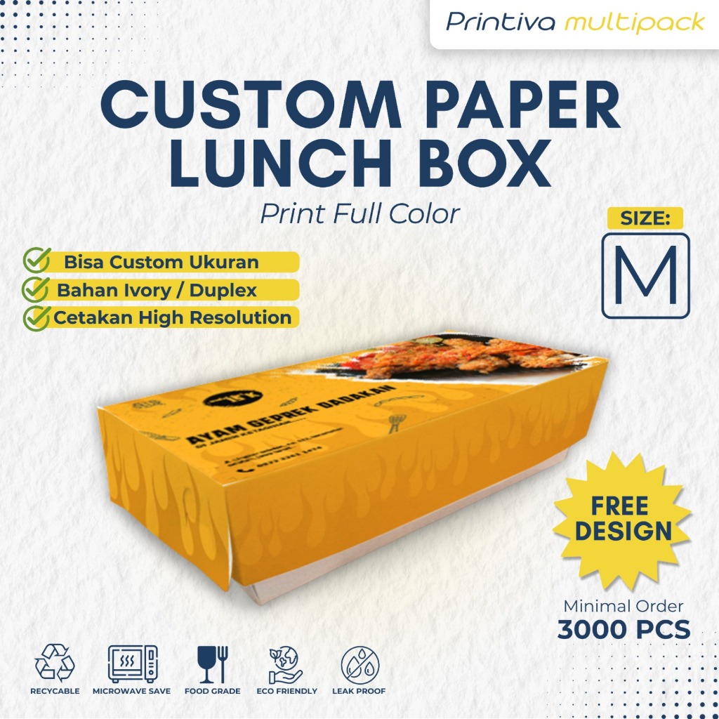 Custom Print Cetak Paper Lunch Box Size M Food Grade Full Print 3000
